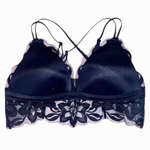 Victoria's Secret Sz Large Bra Black Lace Crossback Push Up Padded Wireless